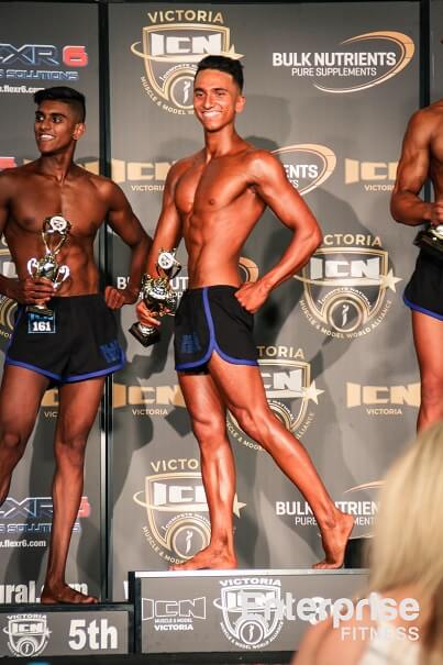 Jessie Jesse Wilson Mens FItness Competitor ICN Rookie Show Rising Star iCompete Natural Bodybuilding Winner Comp Prep Coach Melbourne Reece Adams Body Transformation Fitness Model Coach Contest Preparation Posing