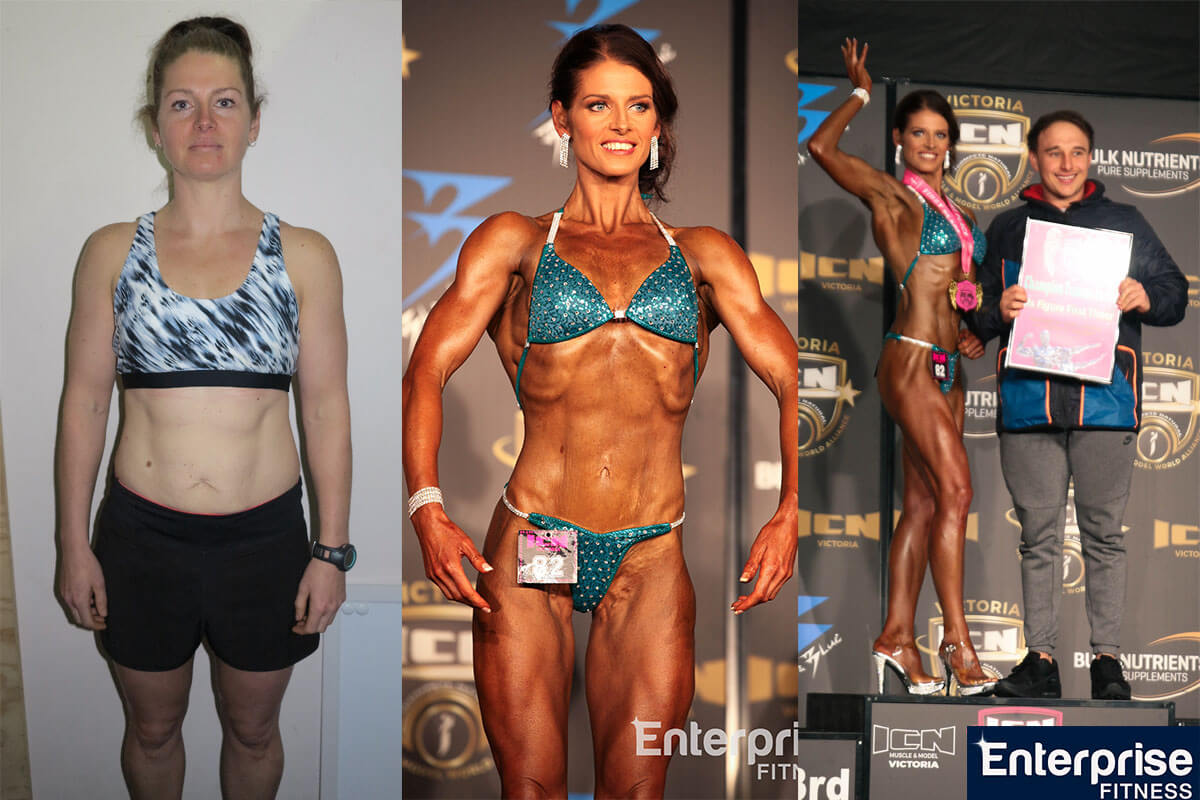 Tenille Teanille Leahy Mother Mum Winner FIgure Competitor Enterprise Fitness ICN All Female Classic Placing First Body Competition Melbourne Best Personal Trainers Trainer Training Transformation Before After Muscle How To Lean Up Gym